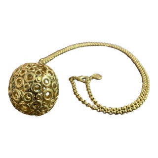 Late 20th Century Givenchy Gold-Tone Mod Chain Necklace With Round Disk Ball Pendant For Sale