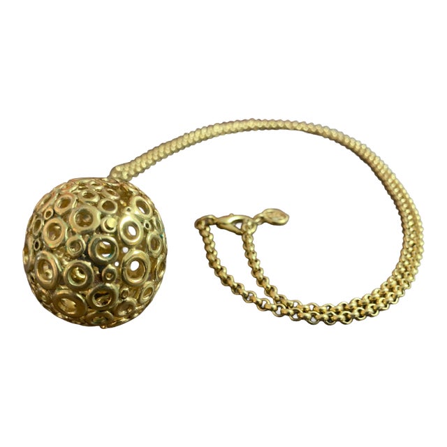 Late 20th Century Givenchy Gold-Tone Mod Chain Necklace With Round Disk Ball Pendant For Sale