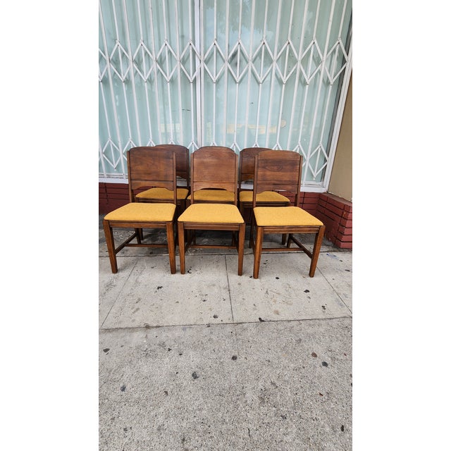 1950s Mid-Century Modern Wood Dining Chairs With Yellow Upholstery For Sale - Image 5 of 12