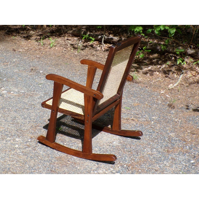 Vintage Mid Century Child Size Small Cane Rocking Chair Rocker For Sale - Image 10 of 14