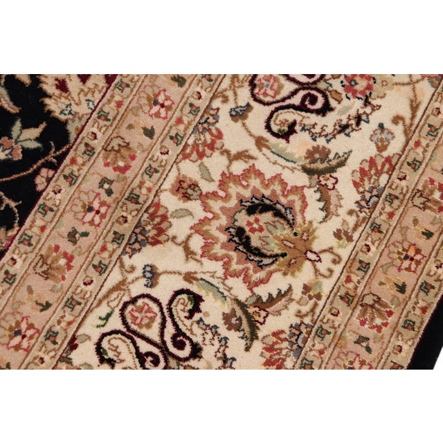 1990s 1990's Floral Pak-Persian Black/Ivory Wool&Silk Rug - 9'9'' X 13'9'' For Sale - Image 5 of 9