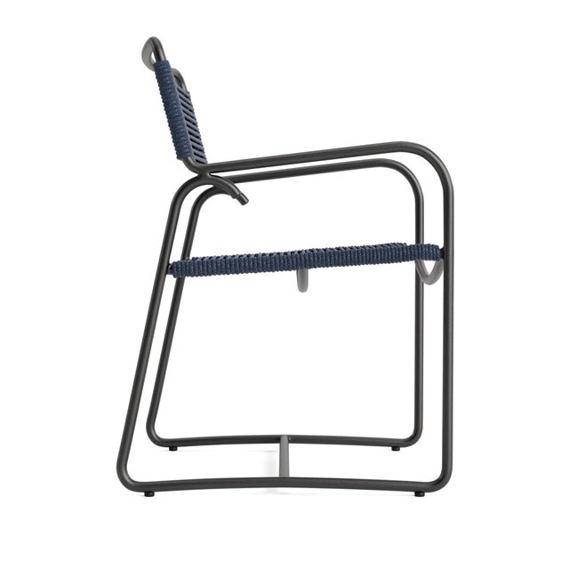 Contemporary Brown Jordan Walter Lamb Aluminum Arm Chair, Textured Pewter frame with Marine fabric For Sale - Image 3 of 12