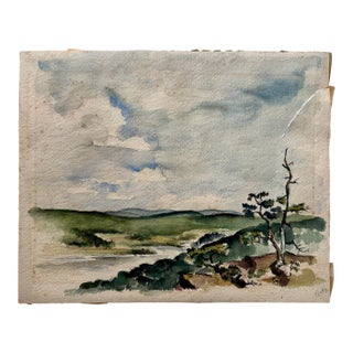 Henry Emil Salloch Original Watercolor on Paper Coastal Inlet With Gnarled Tree, 1940. For Sale