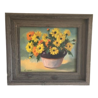 Vintage Rustic Floral Painting For Sale