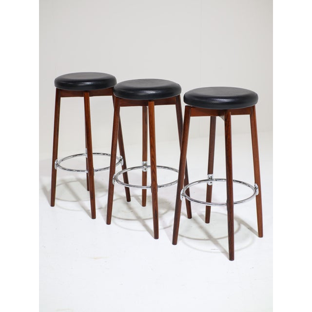 Vintage Danish Barstools in Rosewood and Chrome by Hugo Frandsen for Spøttrup, 1960s, Set of 5 For Sale - Image 9 of 10