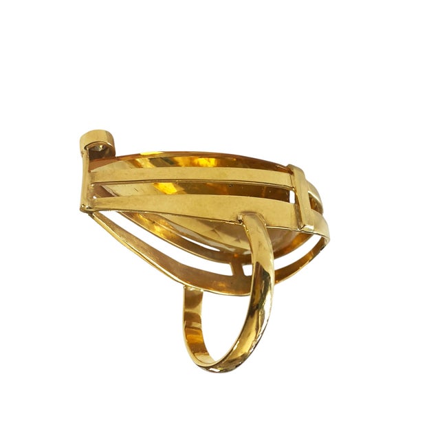 18k Gold Pear Shaped Brazilian Citrine Quartz /Diamond Ring Size 6 For Sale - Image 10 of 12