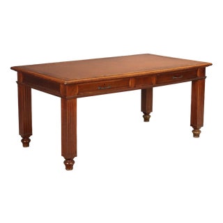 Walnut Desk with Brown Leather Insert, Italy For Sale