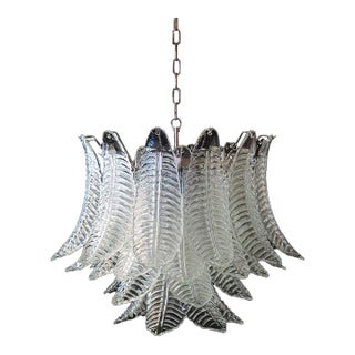 Italian Murano Six-Tier Trasparent Felci Glass Chandelier – 36 Glasses For Sale