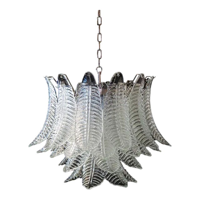 Italian Murano Six-Tier Trasparent Felci Glass Chandelier – 36 Glasses For Sale