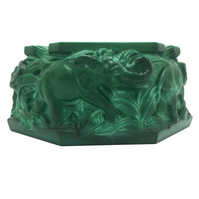1930s 1930s Bohemian Malachite Glass Elephant Ashtray in the Style of Schlevogt or Hoffman For Sale - Image 5 of 6