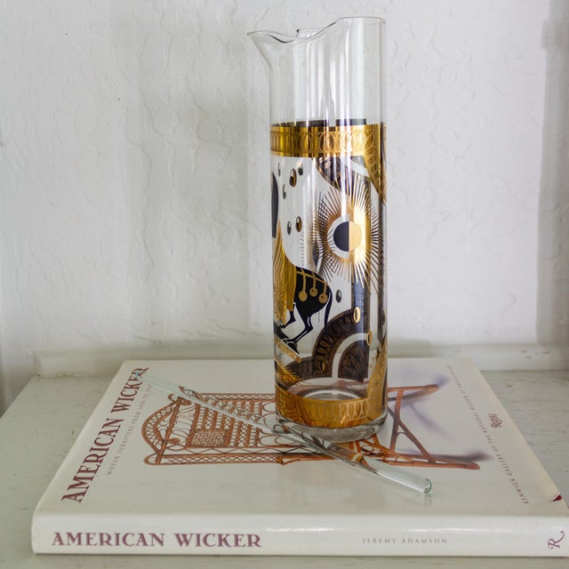 Fred Press Gold Trojan Horse Glass Cocktail Pitcher and Stirring Stick For Sale - Image 11 of 14