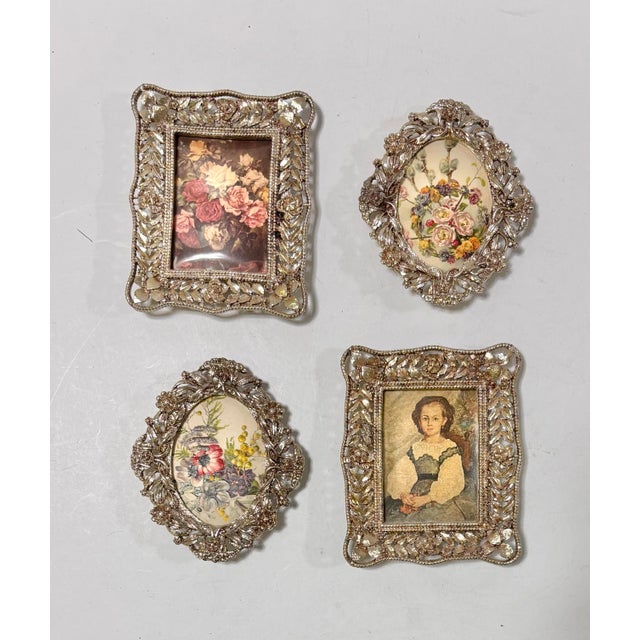 Mid 20th Century Petite Oval Silver Plate Filigree Picture Frames, a Pair For Sale - Image 12 of 12