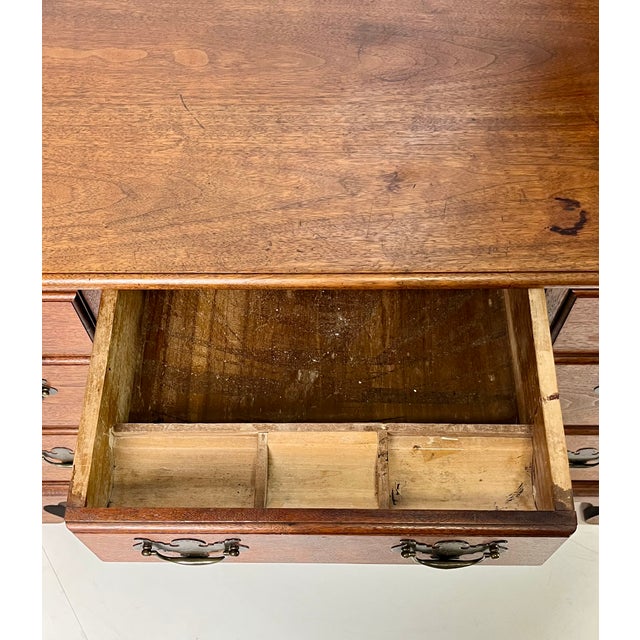 Vintage Chippendale Style Solid Walnut Kneehole Desk For Sale - Image 6 of 14