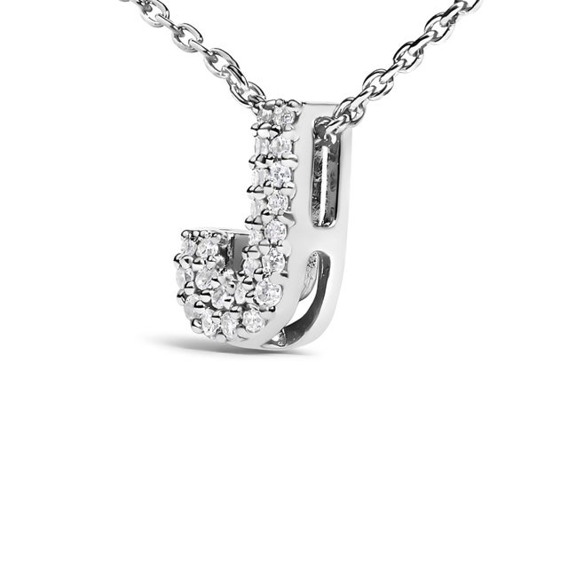 10K White Gold Diamond Accent "J" Initial Bubble Pendant Necklace For Sale - Image 4 of 5