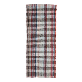 Vintage Turkish Hand-Knotted Wool Cotton Blue Kilim Runner Rug For Sale