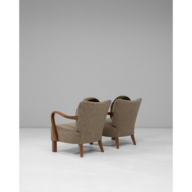 1940s 1940s Danish Art Deco Upholstered Armchairs With Round Pillows - A Pair For Sale - Image 5 of 18