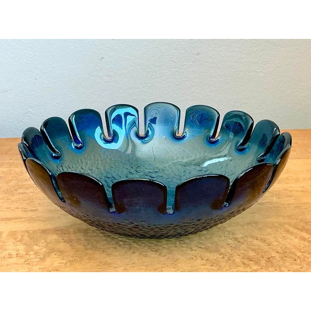 Glass Vintage Mid Century Modern Swedish Scalloped Glass Bowl For Sale - Image 7 of 12