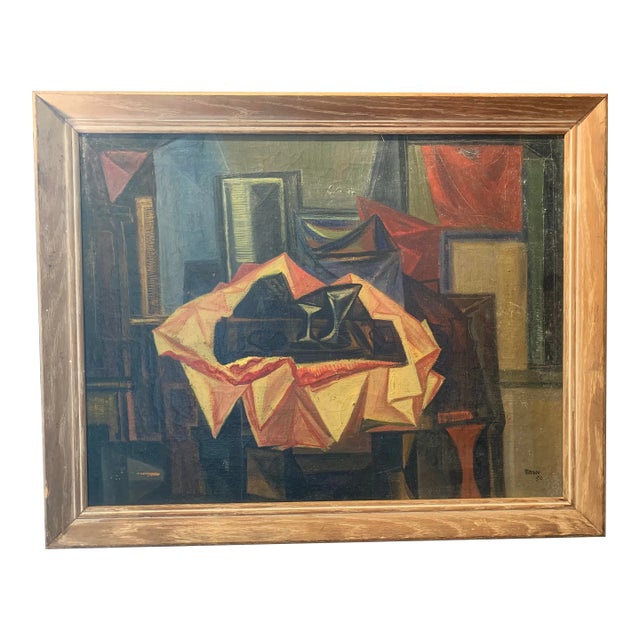 Arnold Rosin Framed 1950 French Cubist Still Life Oil Painting For Sale