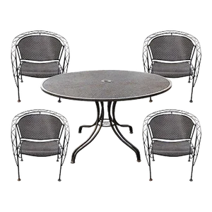 Vintage Russell Woodard Black Wrought Iron Patio Table & Chairs - Set of 5