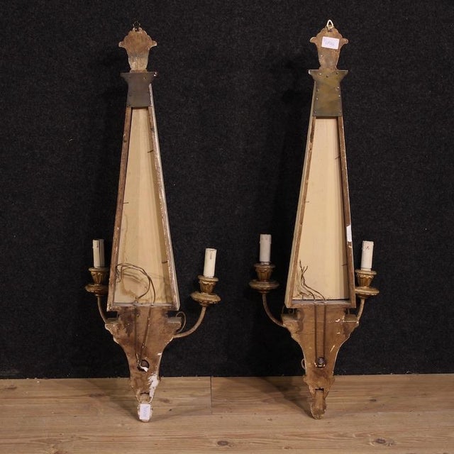 Metal Italian Louis XVI Style Wall Lamps, 1950, Set of 2 For Sale - Image 7 of 13