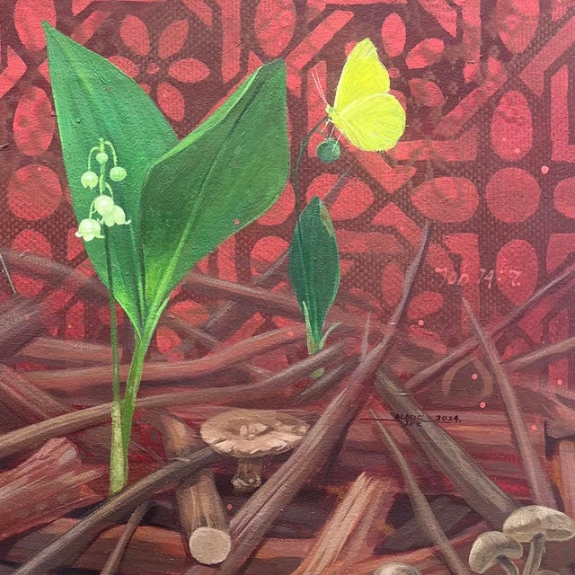 Early 21st Century Light in the Darkness (II) by Ifeoluwa Alade | Acrylic and glow in the dark medium on canvas depicting butterflies and a plant. For Sale - Image 5 of 5