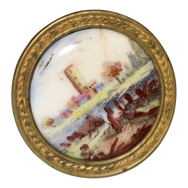 Antique 18th Century English Painted Porcelain Gilt Brass Curtain Tieback Rod For Sale