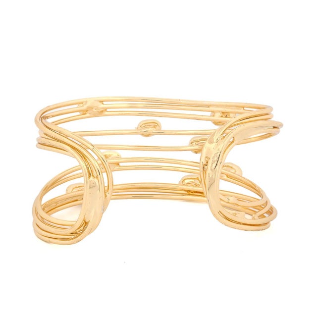 Early 21st Century Cleopatra Pearl Dewdrop Gold Cuff Bracelet For Sale - Image 5 of 7