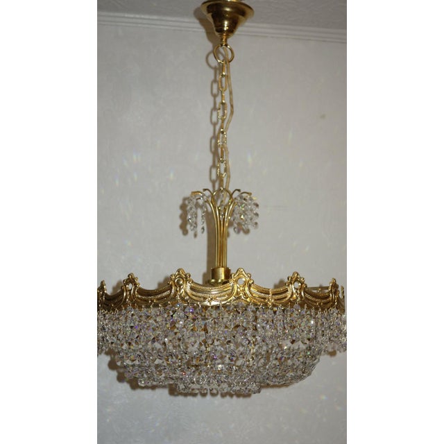 Brass Crystal 24 Karat Gold Plated Five-Light Chandelier, 1970s For Sale - Image 11 of 11