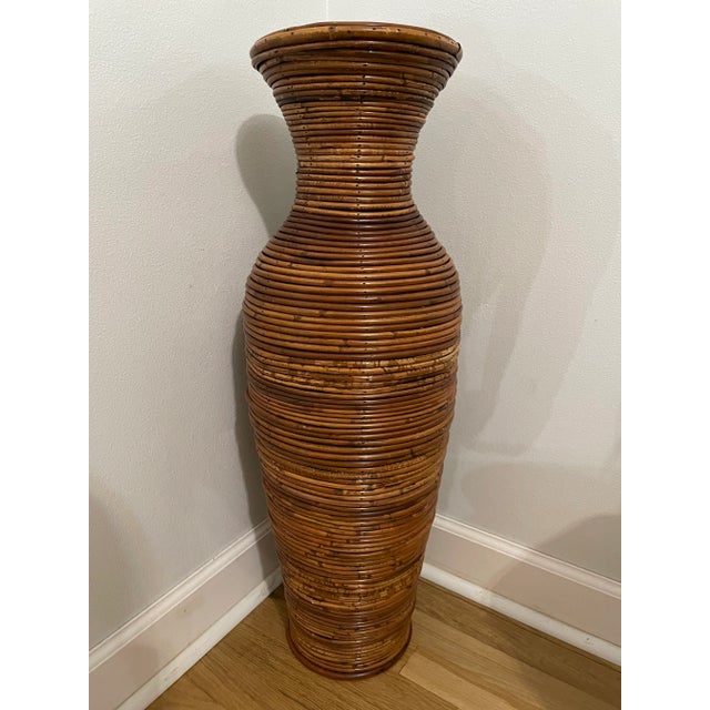 Brown Vintage Crespi Style Large Pencil Reed Floor Vase For Sale - Image 8 of 8