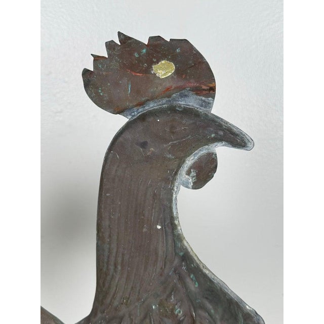 Metal Rooster Copper Weathervane on Iron Base For Sale - Image 7 of 9