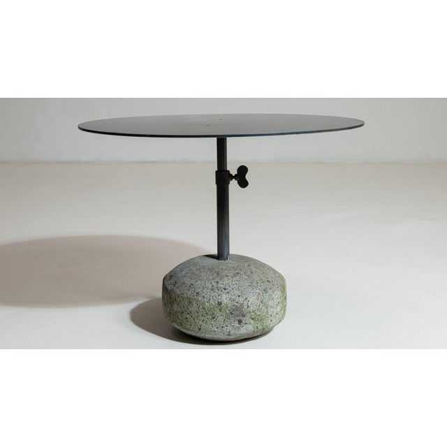 21st Century Poland Deep Charcoal Grey Round Stone-Base Side Table For Sale - Image 9 of 10
