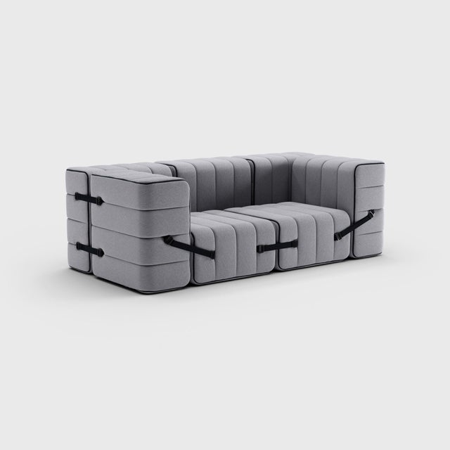 Two-Seater Modular Sofa with Armrests in Jet Fabric by Ambivalenz, Set of 7 For Sale - Image 16 of 18