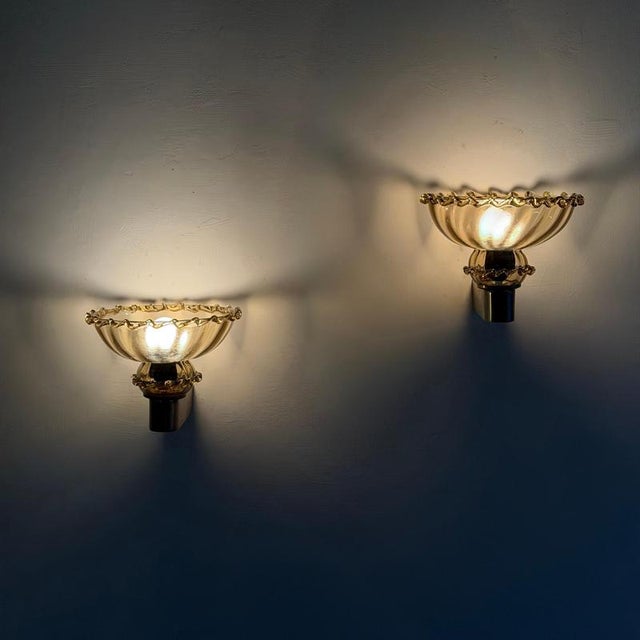 Art Deco Amber Murano Glass Sconces by Aureliano Toso for Toso, 1940s, Set of 2 For Sale - Image 6 of 18