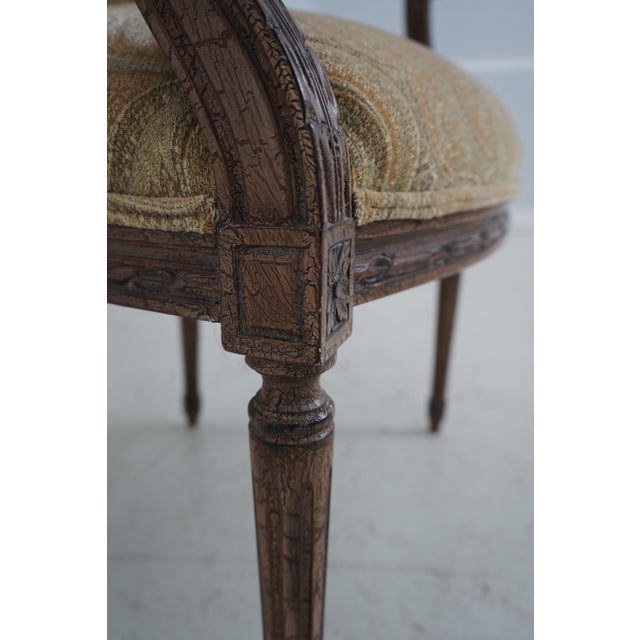 Textile Pair French Louis XVI Upholstered Armchairs For Sale - Image 7 of 12