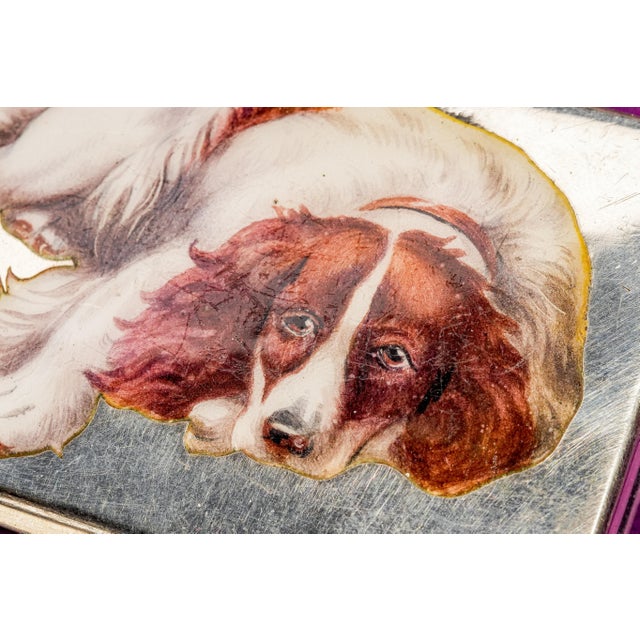Realism Fantastic Hand Painted Enamel Spaniel Dog Continental 800 Silver Antique Snuff Trinket Box For Sale - Image 3 of 14