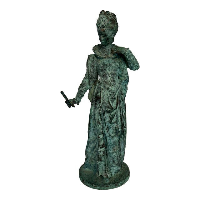 Late 19th Century Patinated Bronze Figure of a Lady With Mirror For Sale