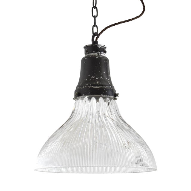 Vintage Reclaimed Glass Pendant Lamp from Holophane, 1950s For Sale