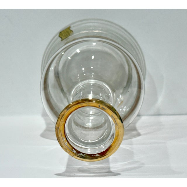 Mid-Century Modern 1960s Italian Decanter Glass W/ Stopper & Sticker Gold Trim Etched Floral Pattern For Sale - Image 3 of 10