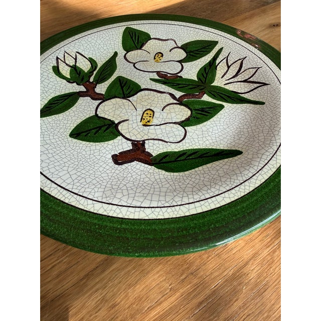 1950s Large Vintage Majolica Magnolia Serving Platter Hartman Studios of Los Angeles, California For Sale - Image 5 of 10