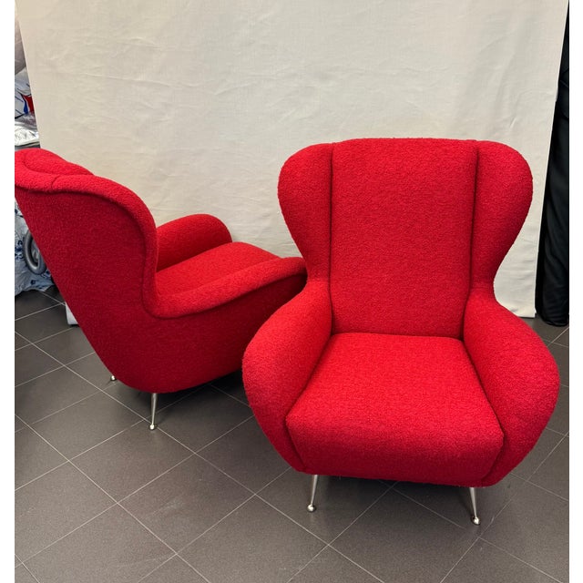 Set of Armchairs in Red Bouclè, 1950s For Sale - Image 10 of 13