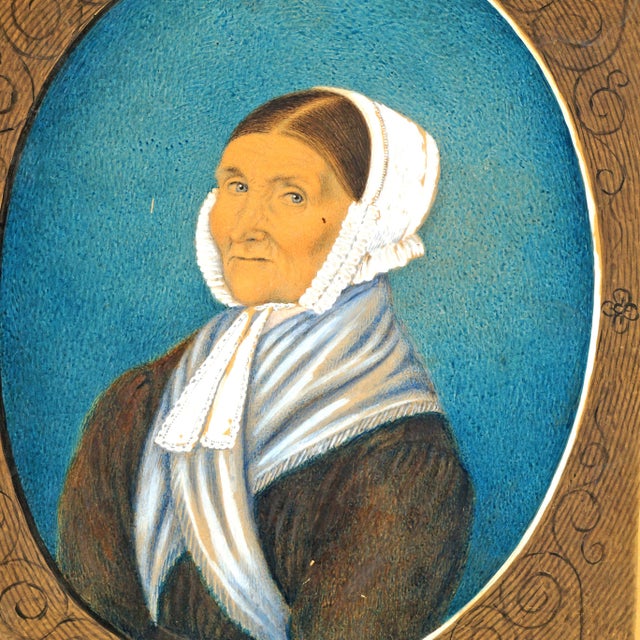 Early 19th Century Antique Primitive Portrait Watercolor Gouache Early 19th Century For Sale - Image 5 of 9