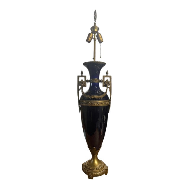 Antique Cobalt Blue Porcelain Bronze Mounted French Empire Style Table Lamp For Sale