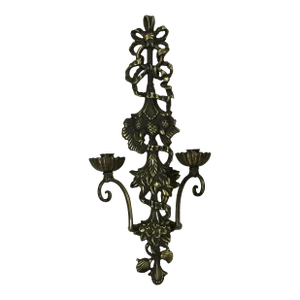 Mid-Century French Regency Ribbons and Pinecones 2-Arm Wall Candle Holder Sconce.