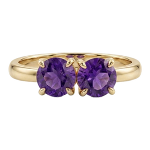 Natural Amethyst Two-Stone Ring • 18k Gold Plating Toi Et Moi Gemstone Ring • February Birthstone Jewelry Us 7