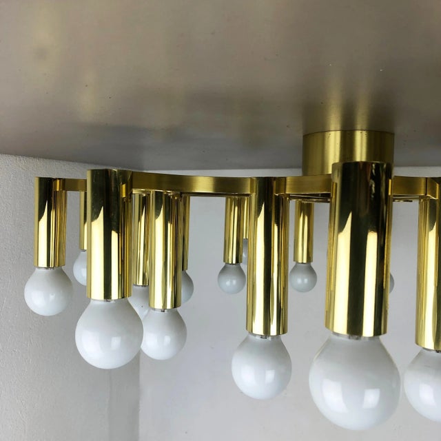 1960s Gigantic Brass 24 Bulb Flush Mount Ceiling Light in the style of Stilnovo, Italy, 1960s For Sale - Image 5 of 18
