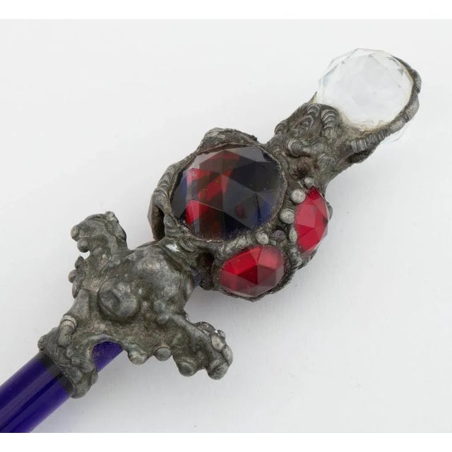 Contemporary Cobalt Blue Glass & Rock Crystal Wands, 2 For Sale - Image 3 of 6