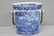 Antique Wedgwood Landscape Etruria Pattern Blue and White Porcelain Covered Slop Pot Commode with Woven Wicker Rattan...