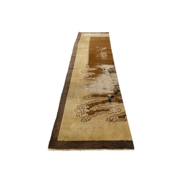 Art Deco Antique Art Deco Chinese Nichols Style Runner Hand-Knotted Wool, Earth Tones For Sale - Image 3 of 9