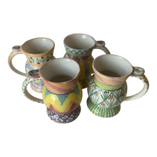 Mackenzie Childs Thumb Print Mugs - Set of 4 For Sale