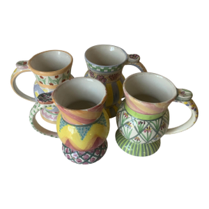 Mackenzie Childs Thumb Print Mugs - Set of 4
